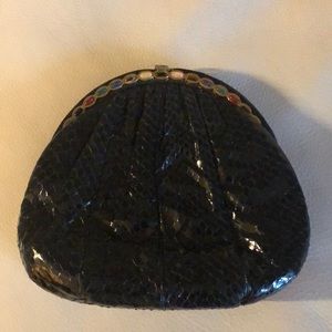Judith Lieber Black snakeskin evening clutch